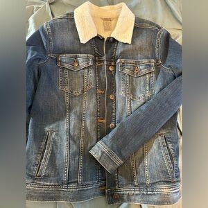 Duluth Trading Co Cream Faux Fur Lined Denim Jacket